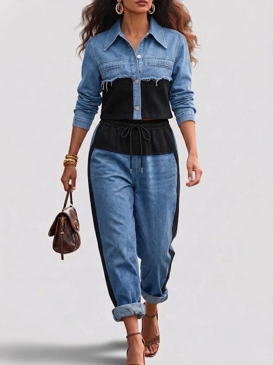 Conjunto Boreal | chaqueta corta y pantalón de pierna ancha con bloques de color