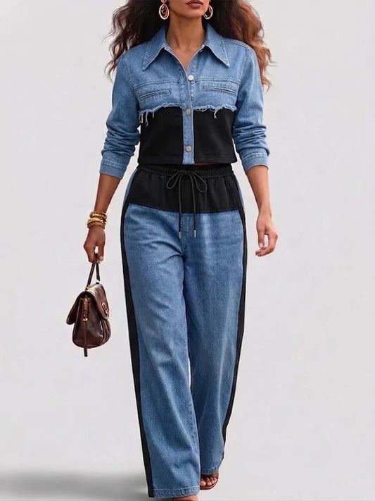 Conjunto Boreal | chaqueta corta y pantalón de pierna ancha con bloques de color